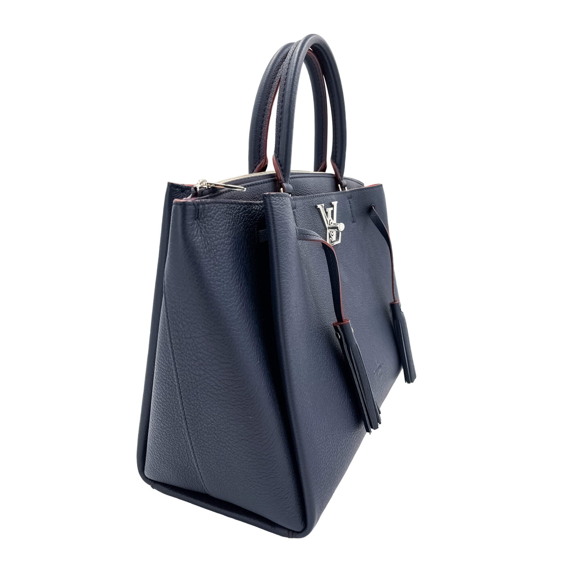 Second hand Louis Vuitton LockMeTo Calfskin Grained Leather 2-Ways Tote Bag Navy - Tabita Bags