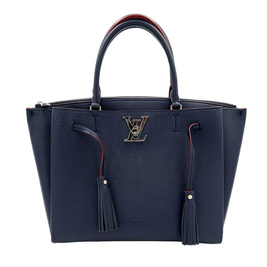 Second hand Louis Vuitton LockMeTo Calfskin Grained Leather 2-Ways Tote Bag Navy - Tabita Bags