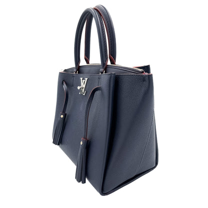 Second hand Louis Vuitton LockMeTo Calfskin Grained Leather 2-Ways Tote Bag Navy - Tabita Bags