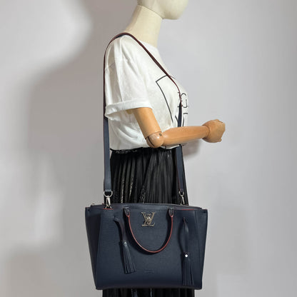 Second hand Louis Vuitton LockMeTo Calfskin Grained Leather 2-Ways Tote Bag Navy - Tabita Bags