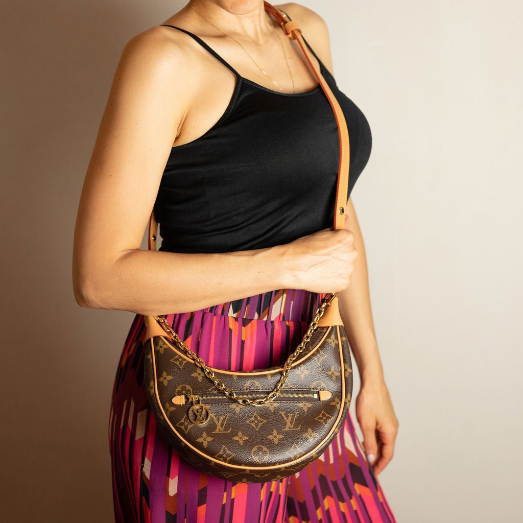 Second hand Louis Vuitton Loop Canvas Hobo Shoulder Bag Brown - Tabita Bags
