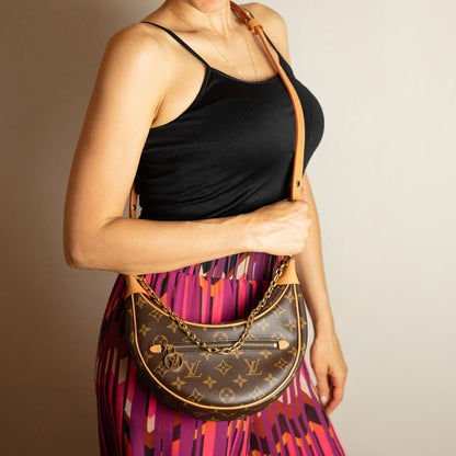 Second hand Louis Vuitton Loop Canvas Hobo Shoulder Bag Brown - Tabita Bags