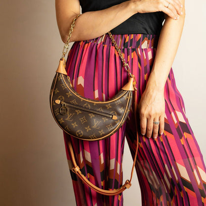 Second hand Louis Vuitton Loop Canvas Hobo Shoulder Bag Brown - Tabita Bags