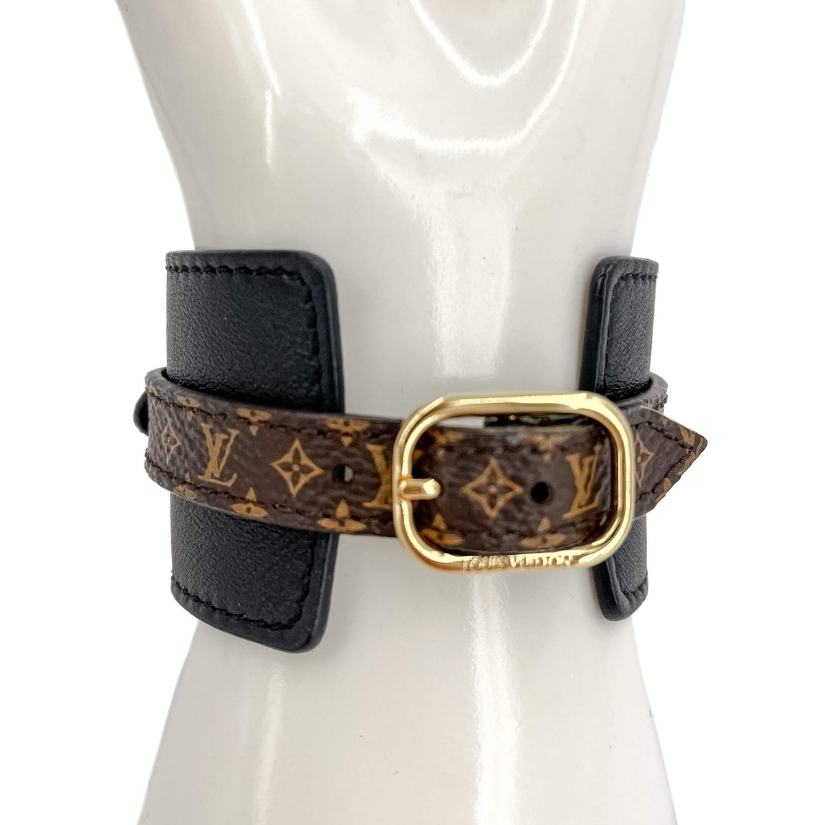Second hand Louis Vuitton Louise Leather & Fabric Bracelet 17 Black - Tabita Bags