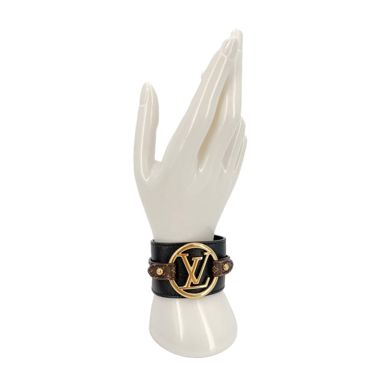Second hand Louis Vuitton Louise Leather & Fabric Bracelet 17 Black - Tabita Bags