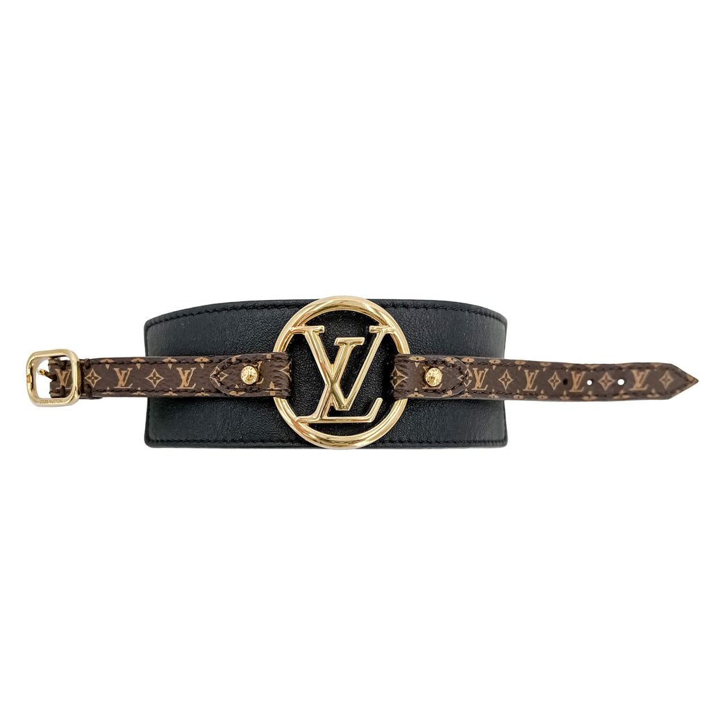 Second hand Louis Vuitton Louise Leather & Fabric Bracelet 17 Black - Tabita Bags