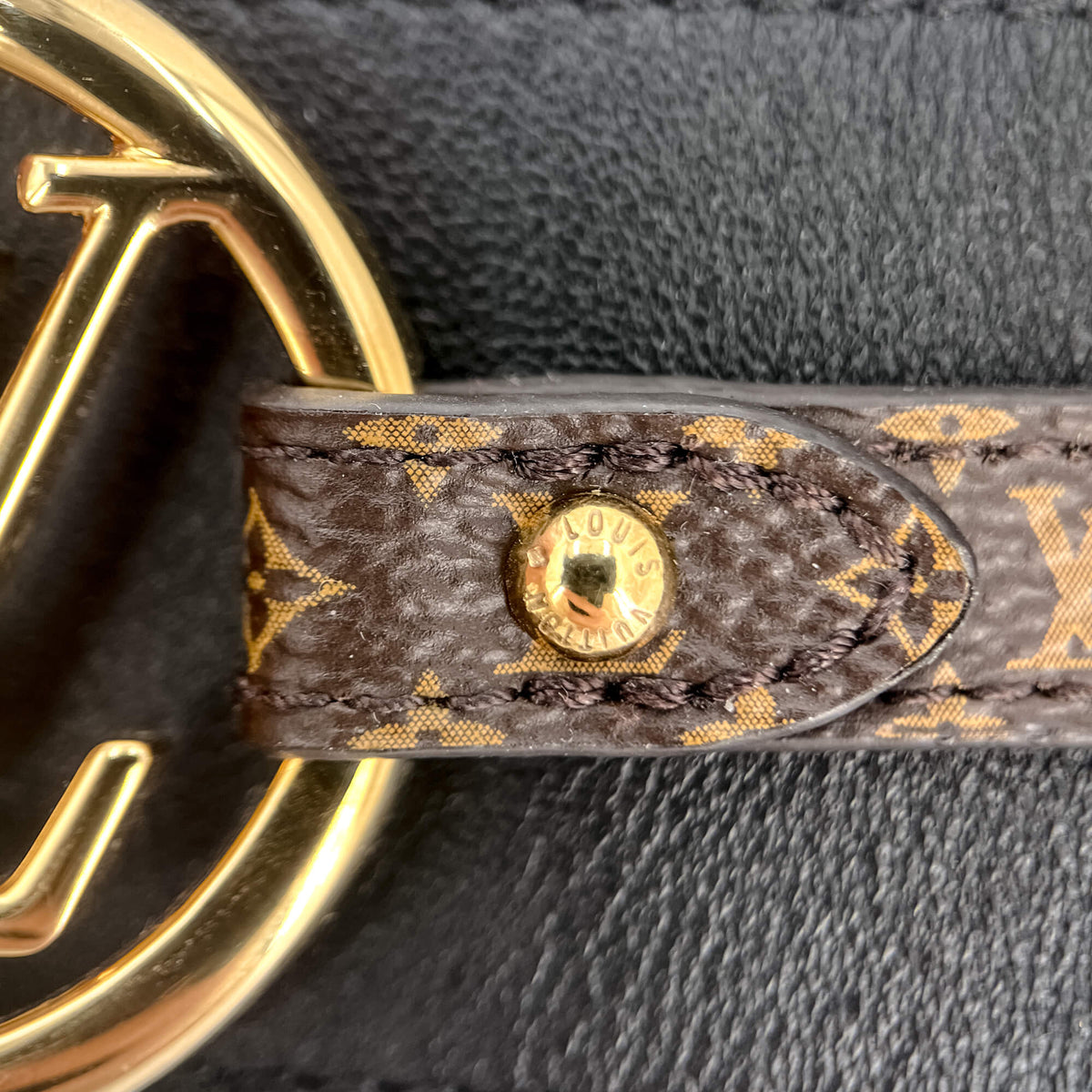 Second hand Louis Vuitton Louise Leather & Fabric Bracelet 17 Black - Tabita Bags