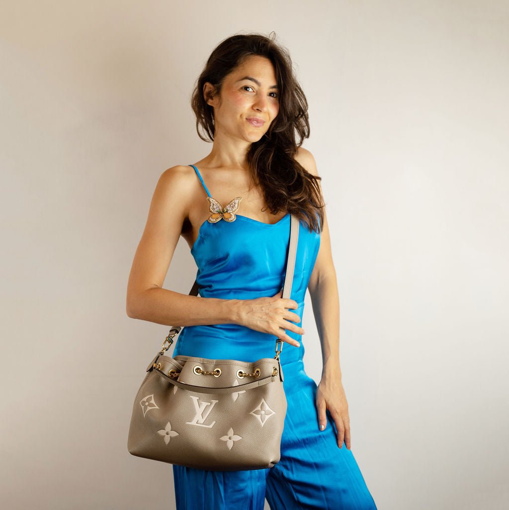 Second hand Louis Vuitton LV Bundle Leather Empreinte Shoulder Bag Handbag Beige - Tabita Bags