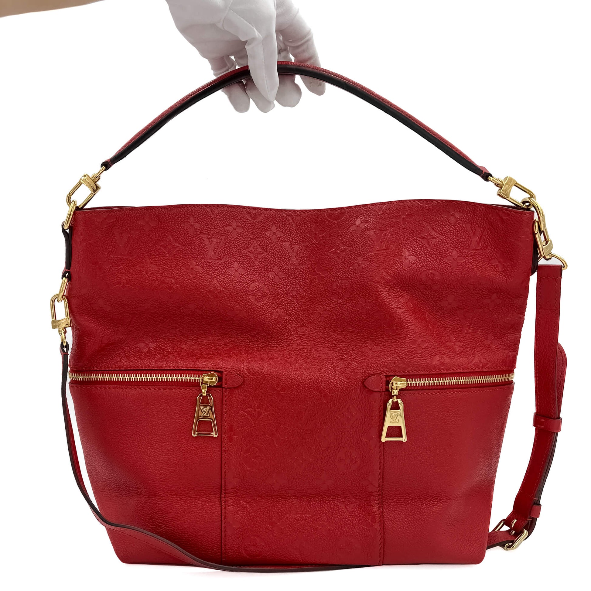 Second hand Louis Vuitton Melie Empreinte Leather 2 - Ways Hobo Bag Red - Tabita Bags