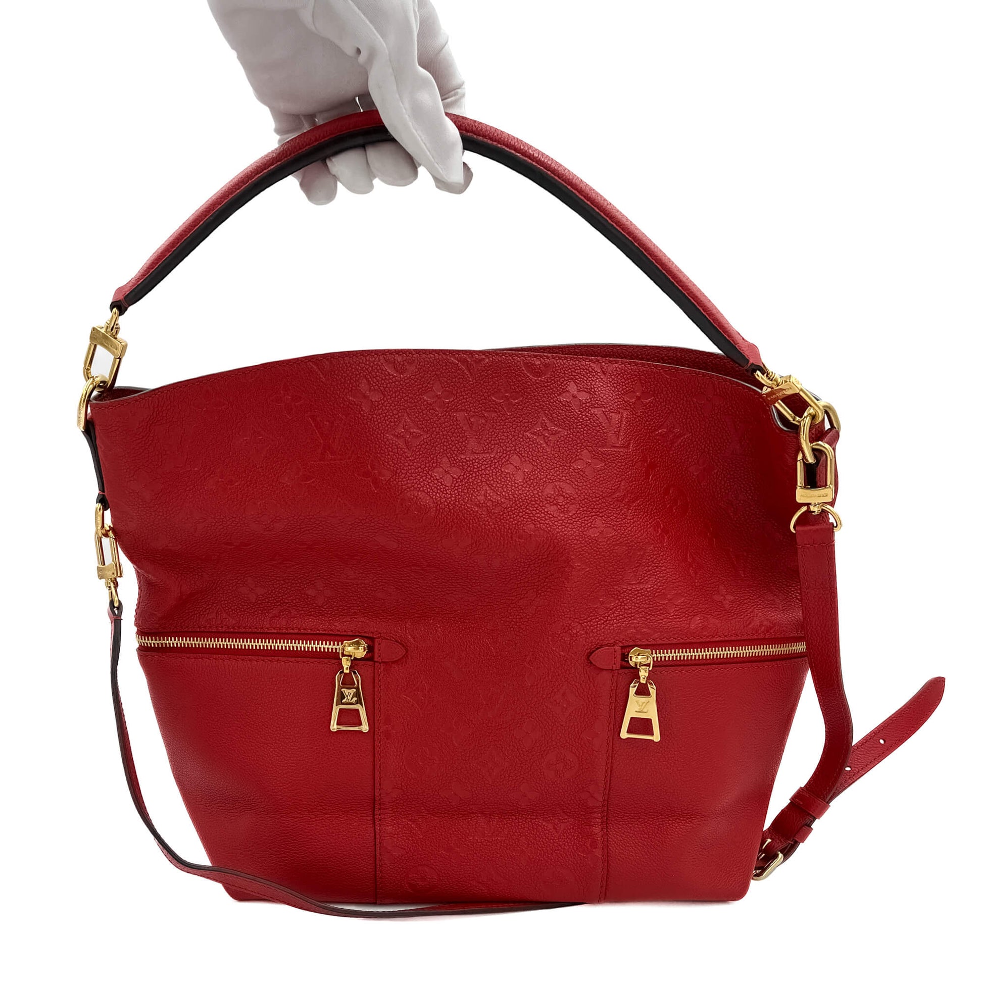 Second hand Louis Vuitton Melie Empreinte Leather 2 - Ways Hobo Bag Red - Tabita Bags