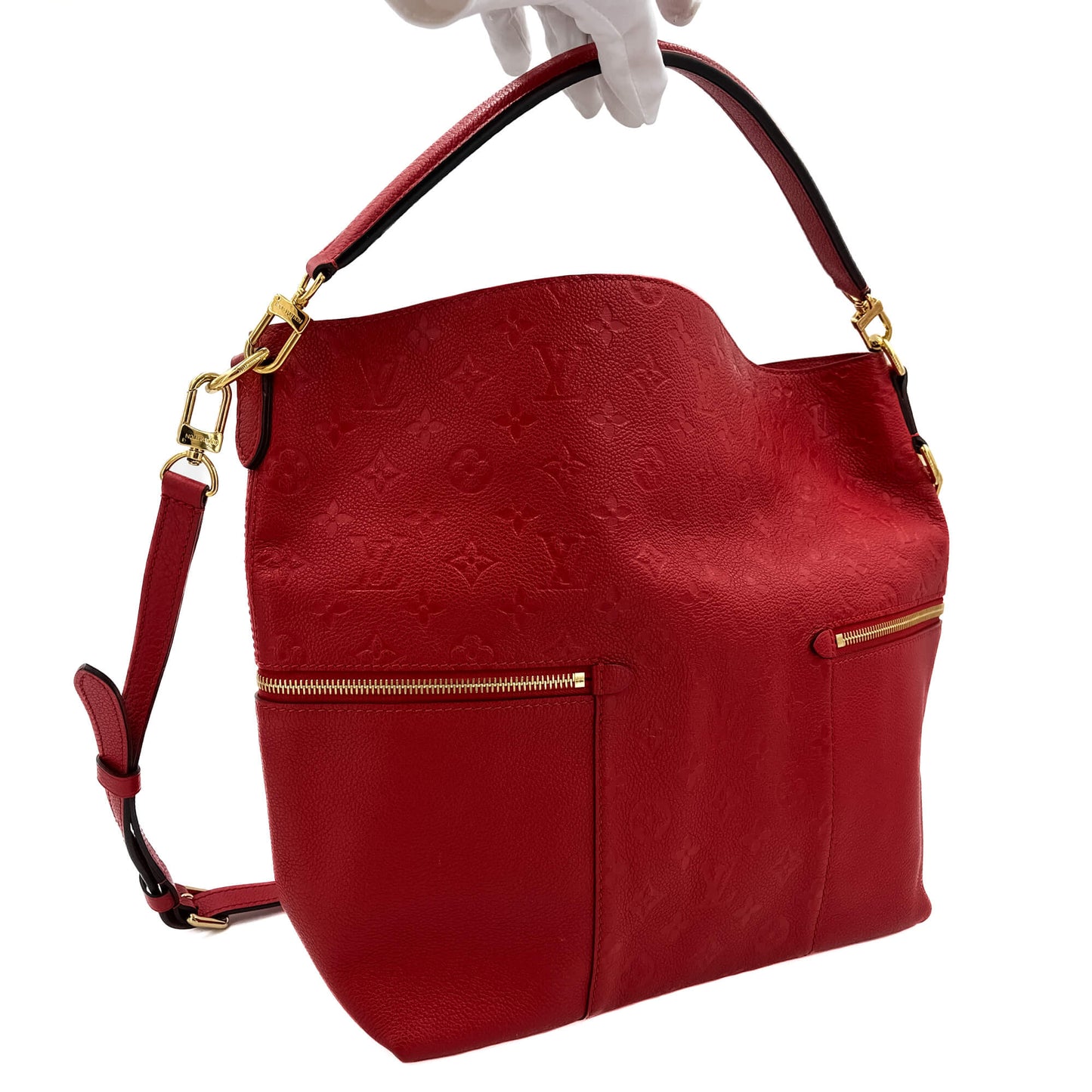 Second hand Louis Vuitton Melie Empreinte Leather 2 - Ways Hobo Bag Red - Tabita Bags