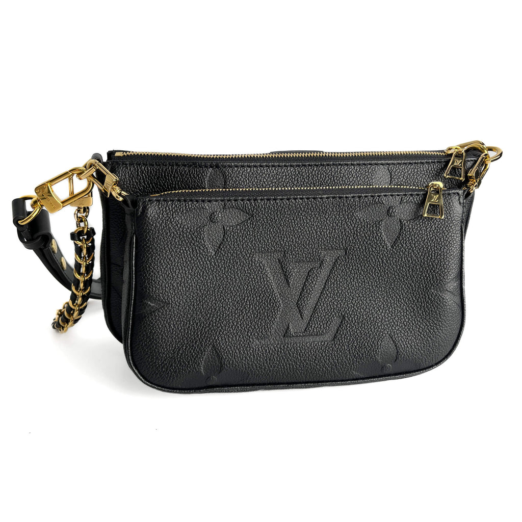 Second hand Louis Vuitton Multi Pochette Accessoires Empreinte Calfskin Grained Leather 2 - Ways Pouch Crossbody Bag Black - Tabita Bags