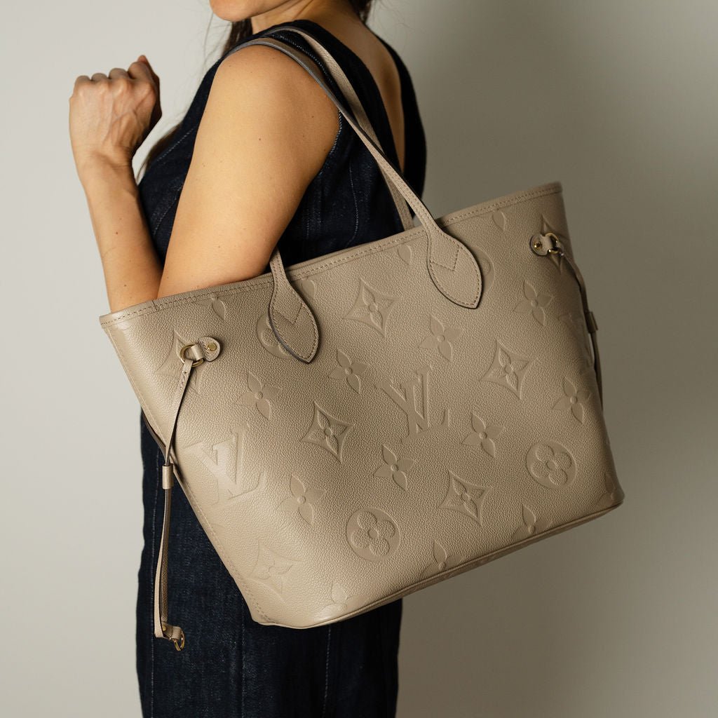 Second hand Louis Vuitton Neverfull Leather Empreinte Shopper Shoulder Bag Turtledove - Tabita Bags