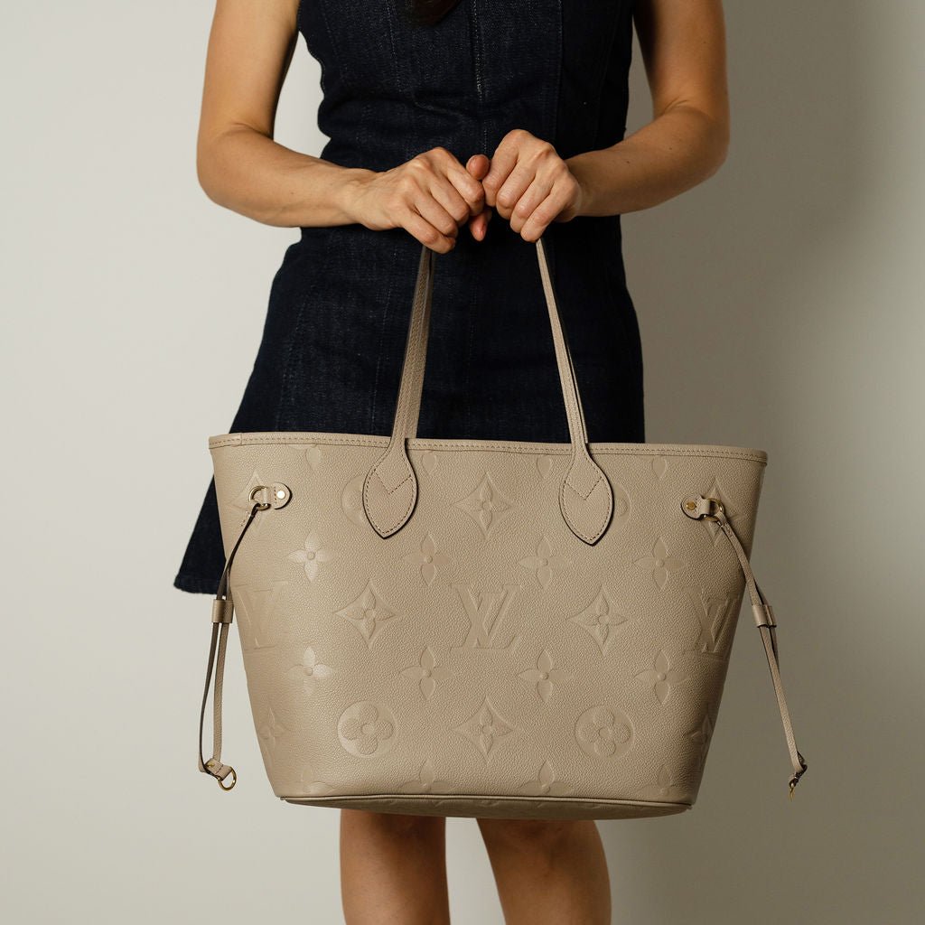 Second hand Louis Vuitton Neverfull Leather Empreinte Shopper Shoulder Bag Turtledove - Tabita Bags