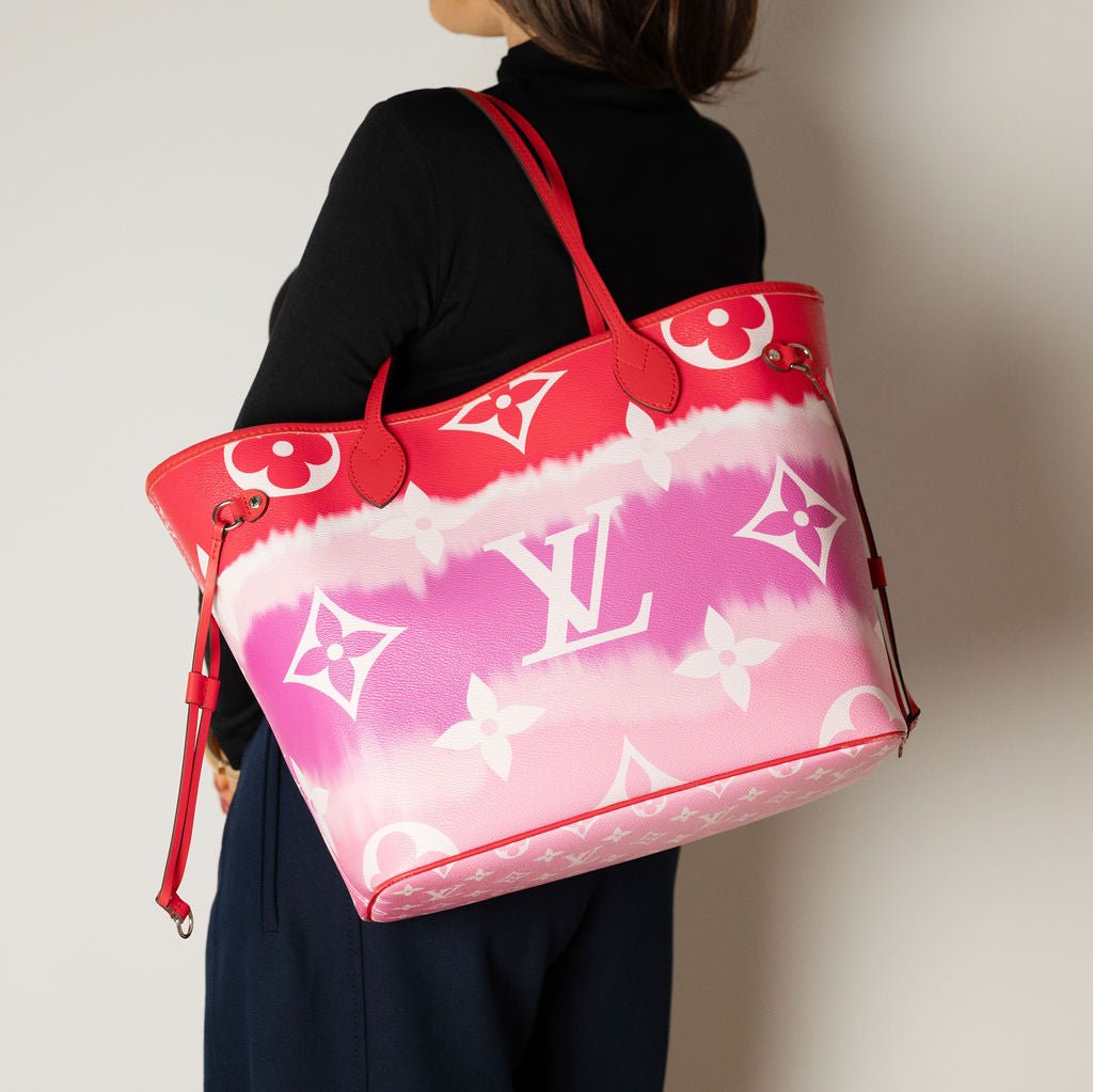 Second hand Louis Vuitton Neverfull MM Canvas Escale Monogram Giant Shoulder Bag Red & Pink - Tabita Bags