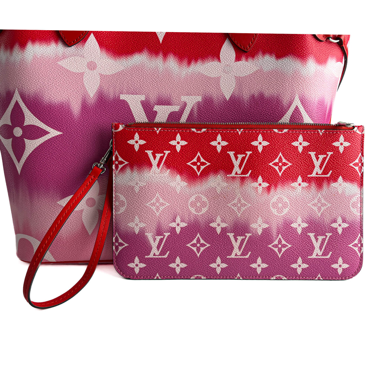 Second hand Louis Vuitton Neverfull MM Canvas Escale Monogram Giant Shoulder Bag Red & Pink - Tabita Bags