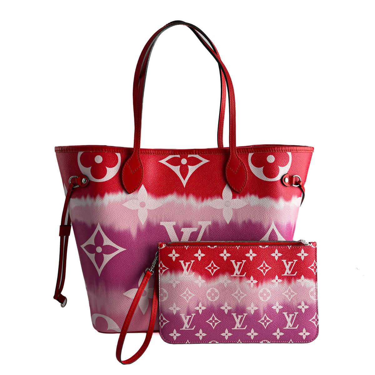 Second hand Louis Vuitton Neverfull MM Canvas Escale Monogram Giant Shoulder Bag Red & Pink - Tabita Bags