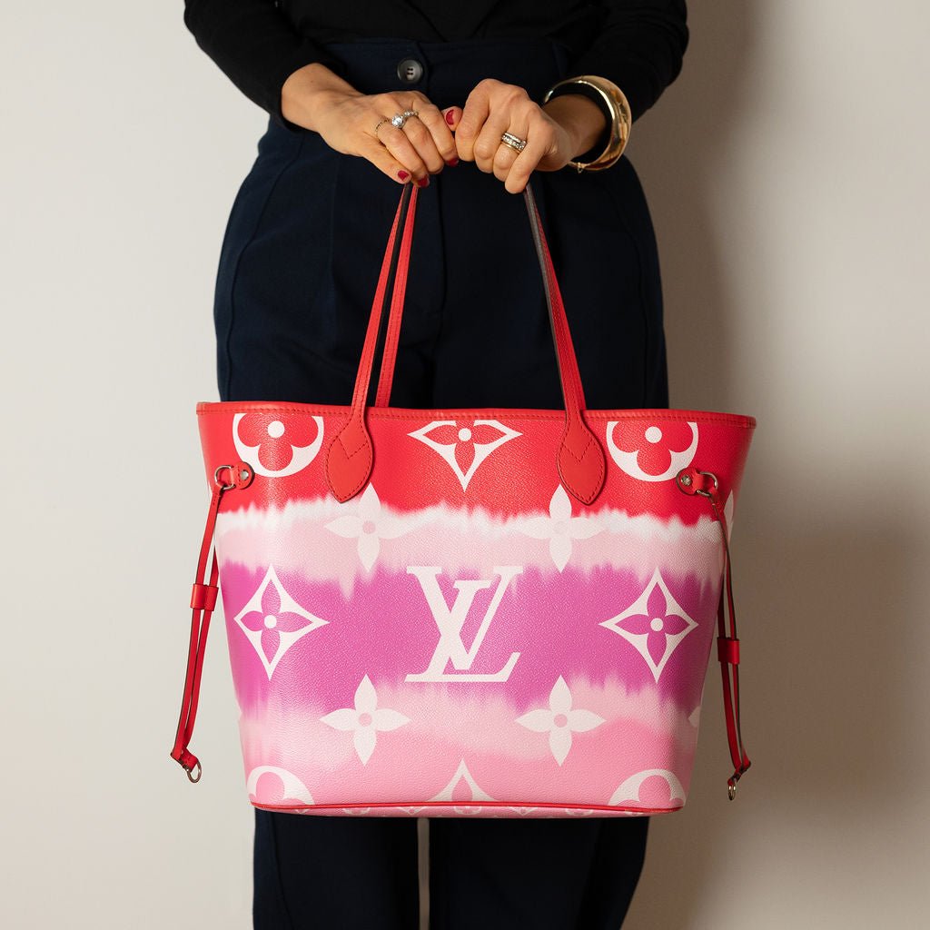 Second hand Louis Vuitton Neverfull MM Canvas Escale Monogram Giant Shoulder Bag Red & Pink - Tabita Bags