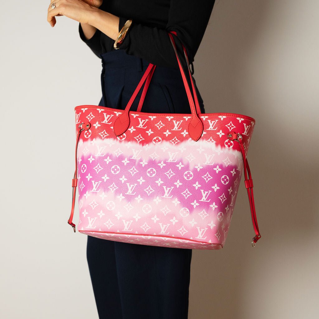 Second hand Louis Vuitton Neverfull MM Canvas Escale Monogram Giant Shoulder Bag Red & Pink - Tabita Bags