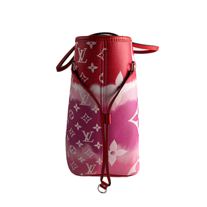 Second hand Louis Vuitton Neverfull MM Canvas Escale Monogram Giant Shoulder Bag Red & Pink - Tabita Bags