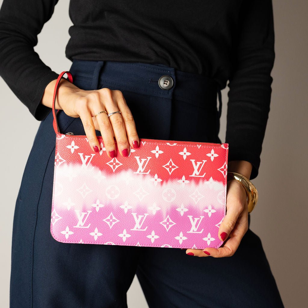 Second hand Louis Vuitton Neverfull MM Canvas Escale Monogram Giant Shoulder Bag Red & Pink - Tabita Bags