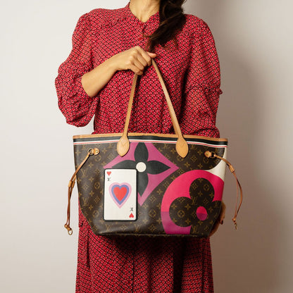 Second hand Louis Vuitton Neverfull MM Canvas Game On Shopper Shoulder Bag Brown - Tabita Bags