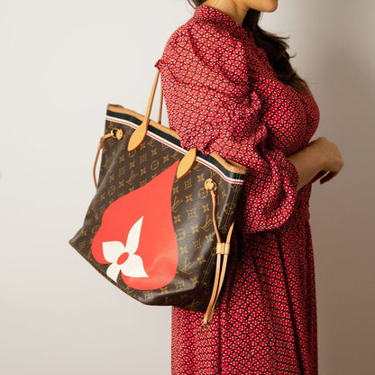 Second hand Louis Vuitton Neverfull MM Canvas Game On Shopper Shoulder Bag Brown - Tabita Bags