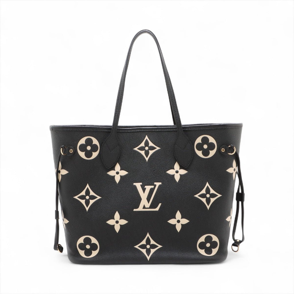 Second hand Louis Vuitton Neverfull MM Leather Empreinte Shopper Shoulder Bag Black - Tabita Bags