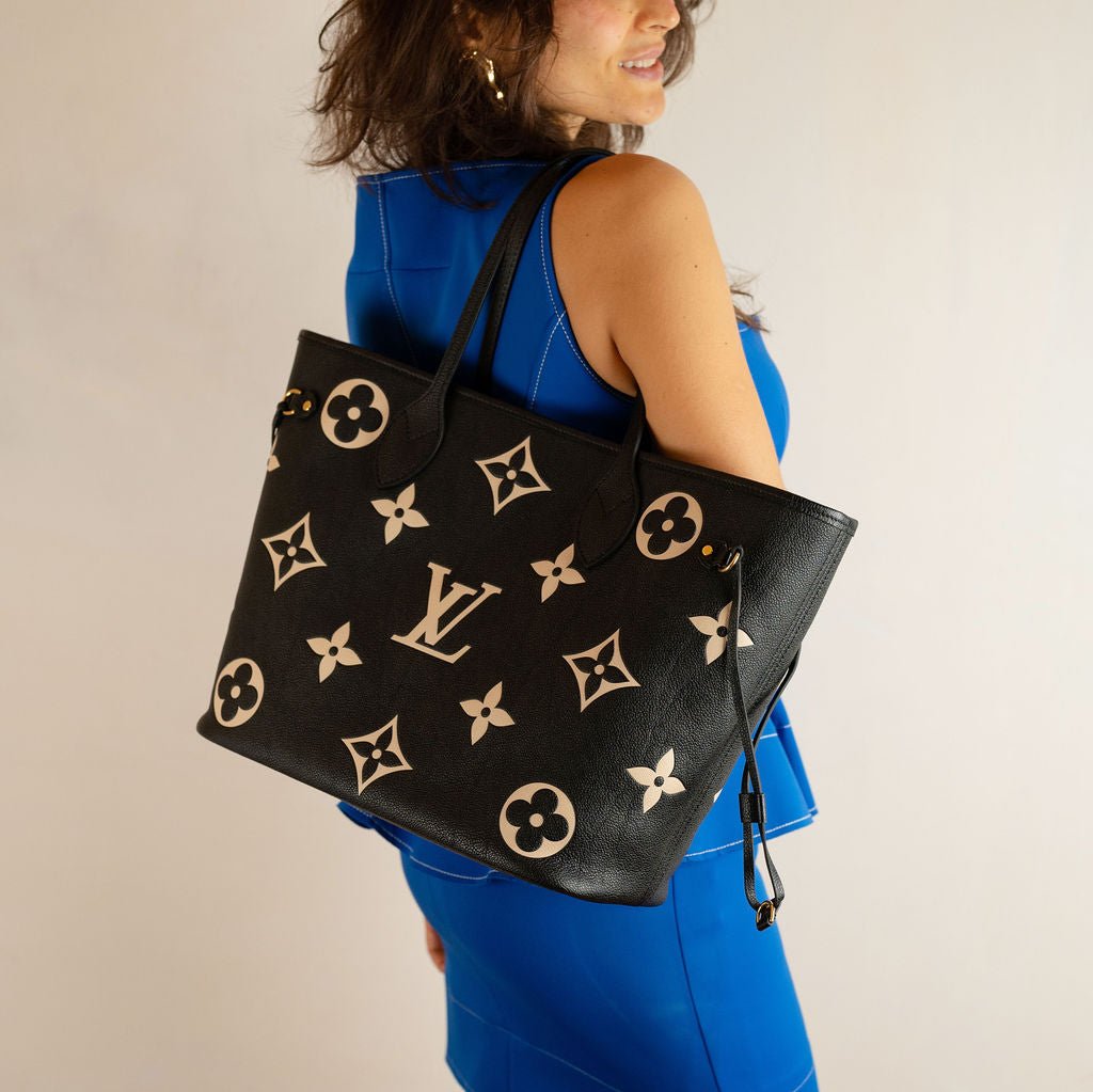 Second hand Louis Vuitton Neverfull MM Leather Empreinte Shopper Shoulder Bag Black - Tabita Bags