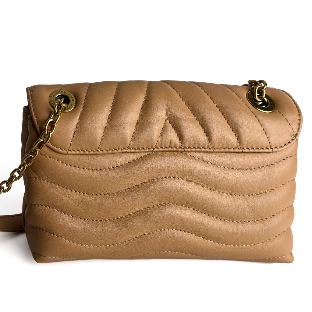 Second hand Louis Vuitton New Wave Chain MM Leather 2 - Ways Flap Crossbody Beige - Tabita Bags