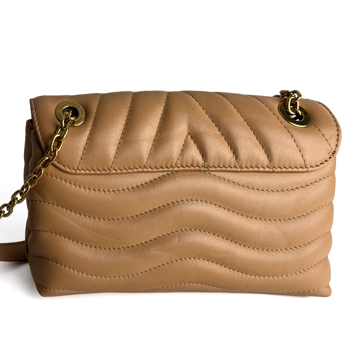 Second hand Louis Vuitton New Wave Chain MM Leather 2 - Ways Flap Crossbody Beige - Tabita Bags