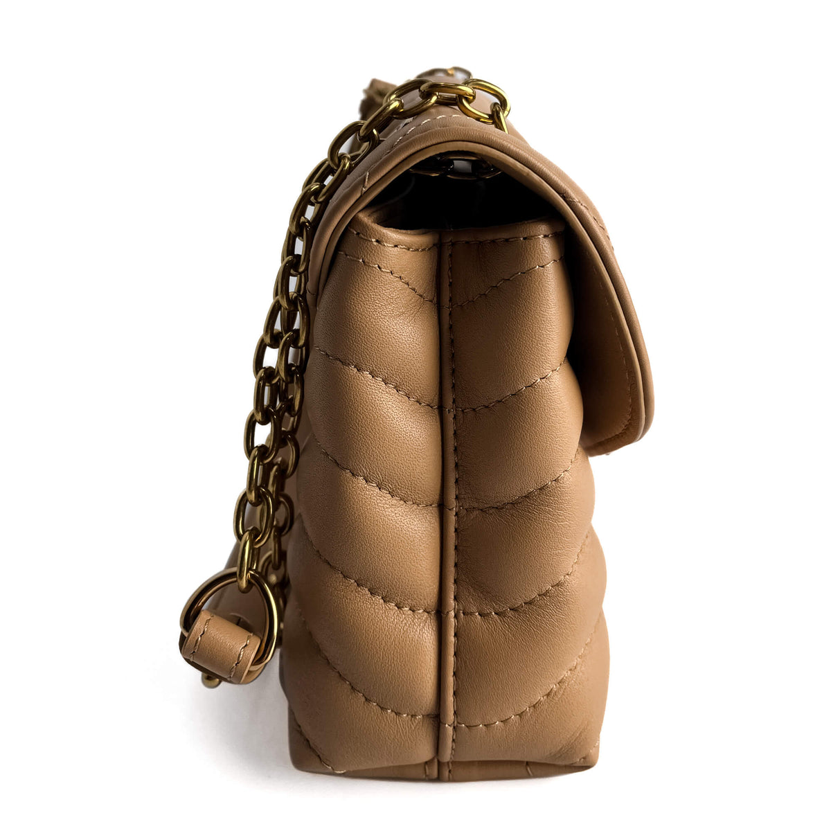 Second hand Louis Vuitton New Wave Chain MM Leather 2 - Ways Flap Crossbody Beige - Tabita Bags