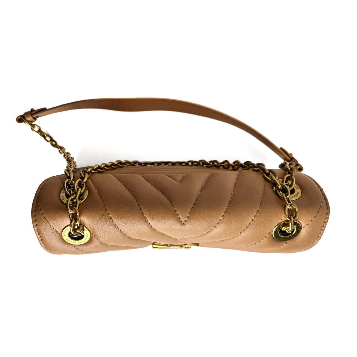 Second hand Louis Vuitton New Wave Chain MM Leather 2 - Ways Flap Crossbody Beige - Tabita Bags