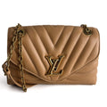 Second hand Louis Vuitton New Wave Chain MM Leather 2 - Ways Flap Crossbody Beige - Tabita Bags