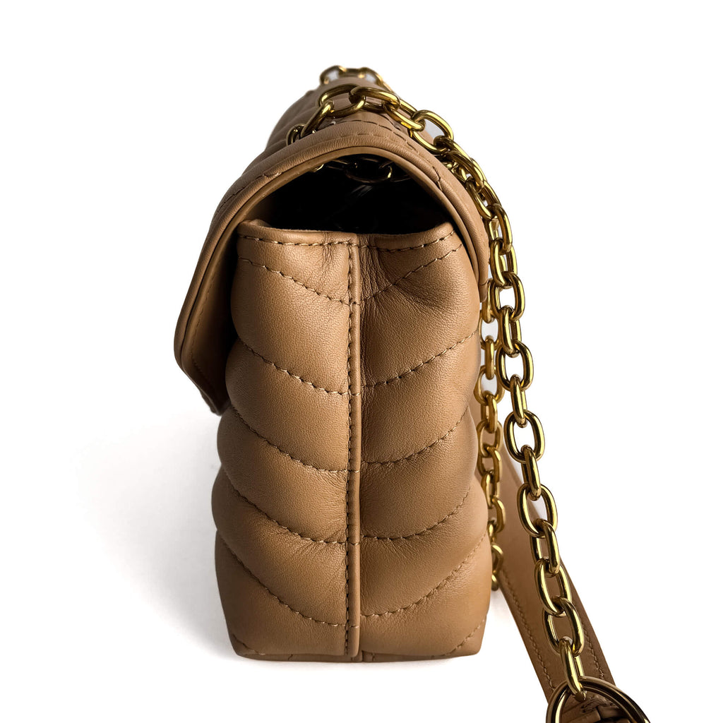 Second hand Louis Vuitton New Wave Chain MM Leather 2 - Ways Flap Crossbody Beige - Tabita Bags