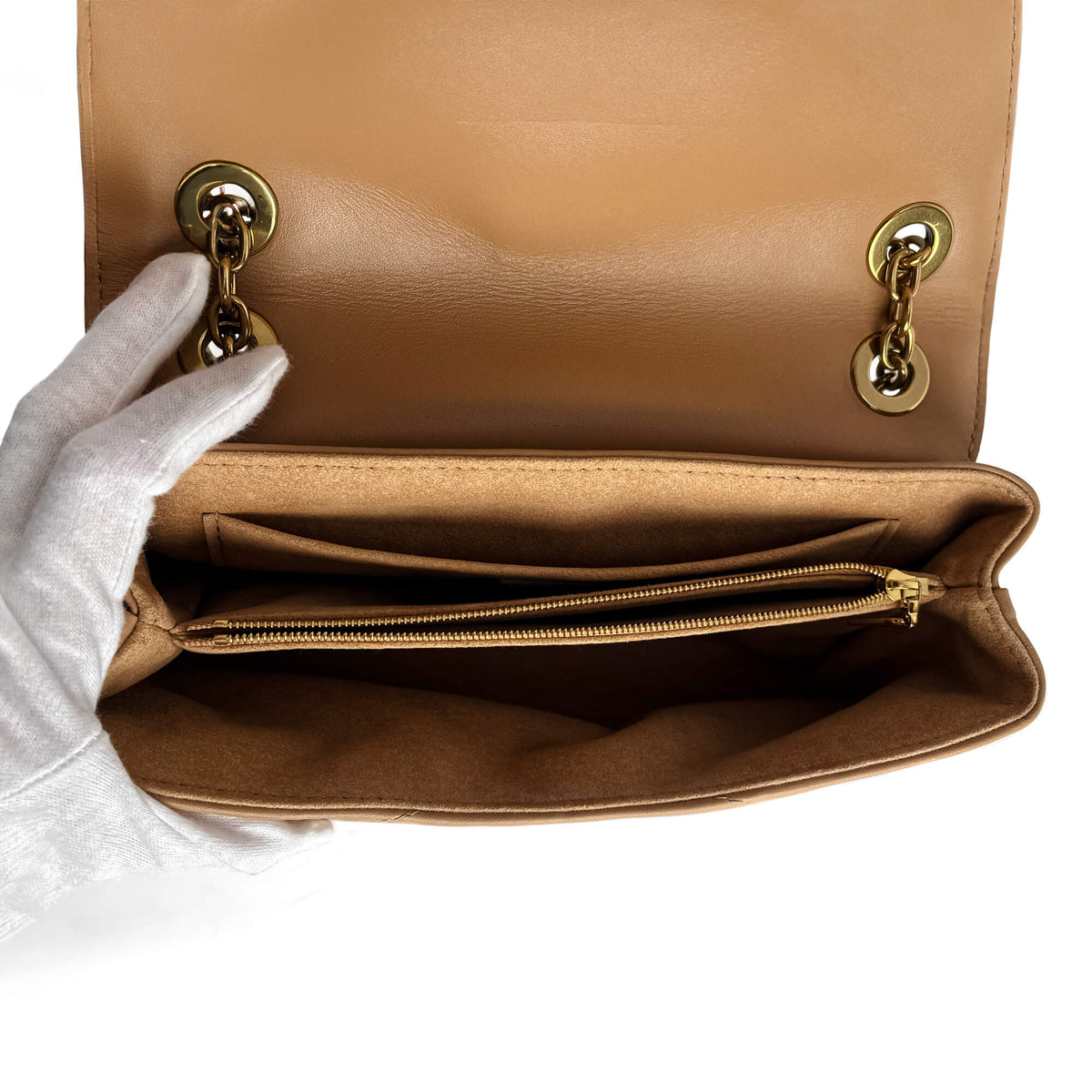 Second hand Louis Vuitton New Wave Chain MM Leather 2 - Ways Flap Crossbody Beige - Tabita Bags