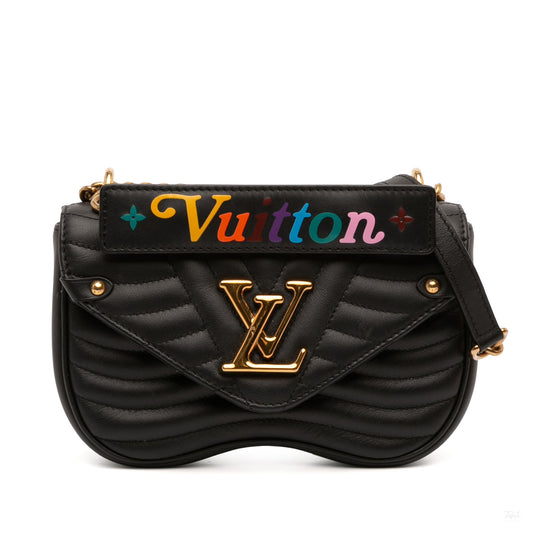 Second hand Louis Vuitton New Wave Chain PM Leather Flap Crossbody Black - Tabita Bags