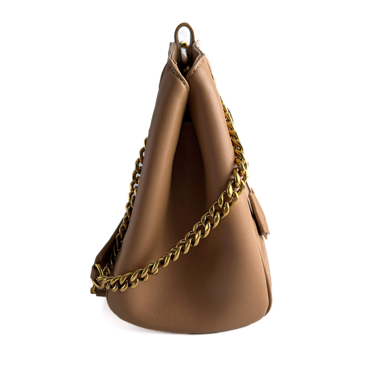 Second hand Louis Vuitton New Wave Chain Smooth Calfskin Leather Quilted Tote Shoulder Bag Noisette - Tabita Bags