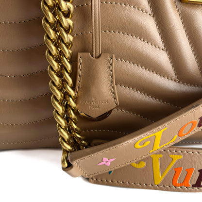 Second hand Louis Vuitton New Wave Chain Smooth Calfskin Leather Quilted Tote Shoulder Bag Noisette - Tabita Bags