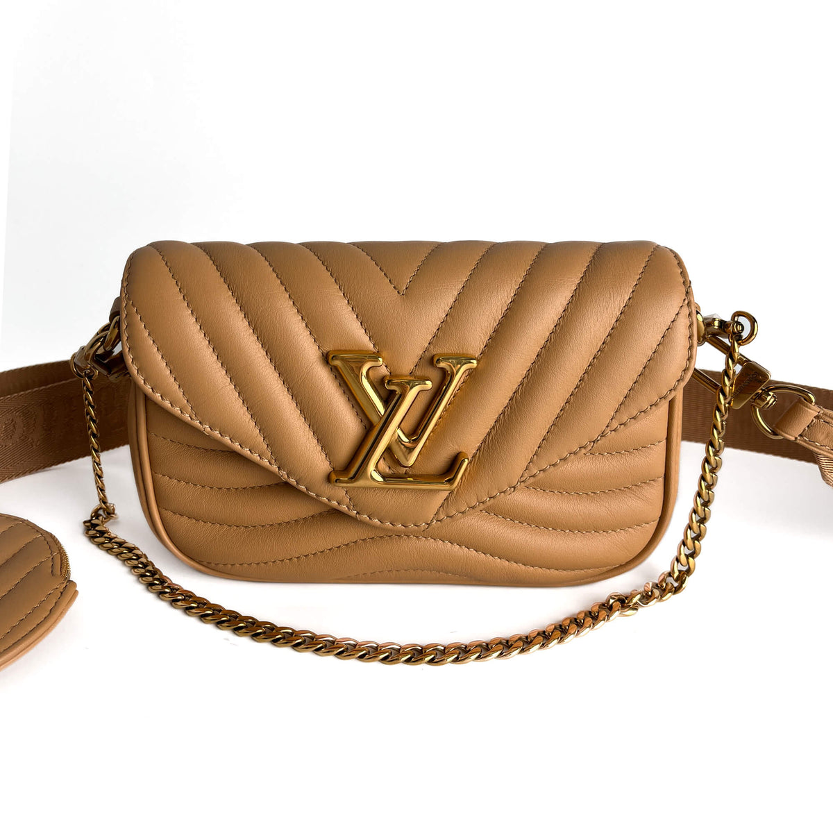 Second hand Louis Vuitton New Wave Multi - Pochette Leather 2 - Ways Pouch Crossbody Beige - Tabita Bags