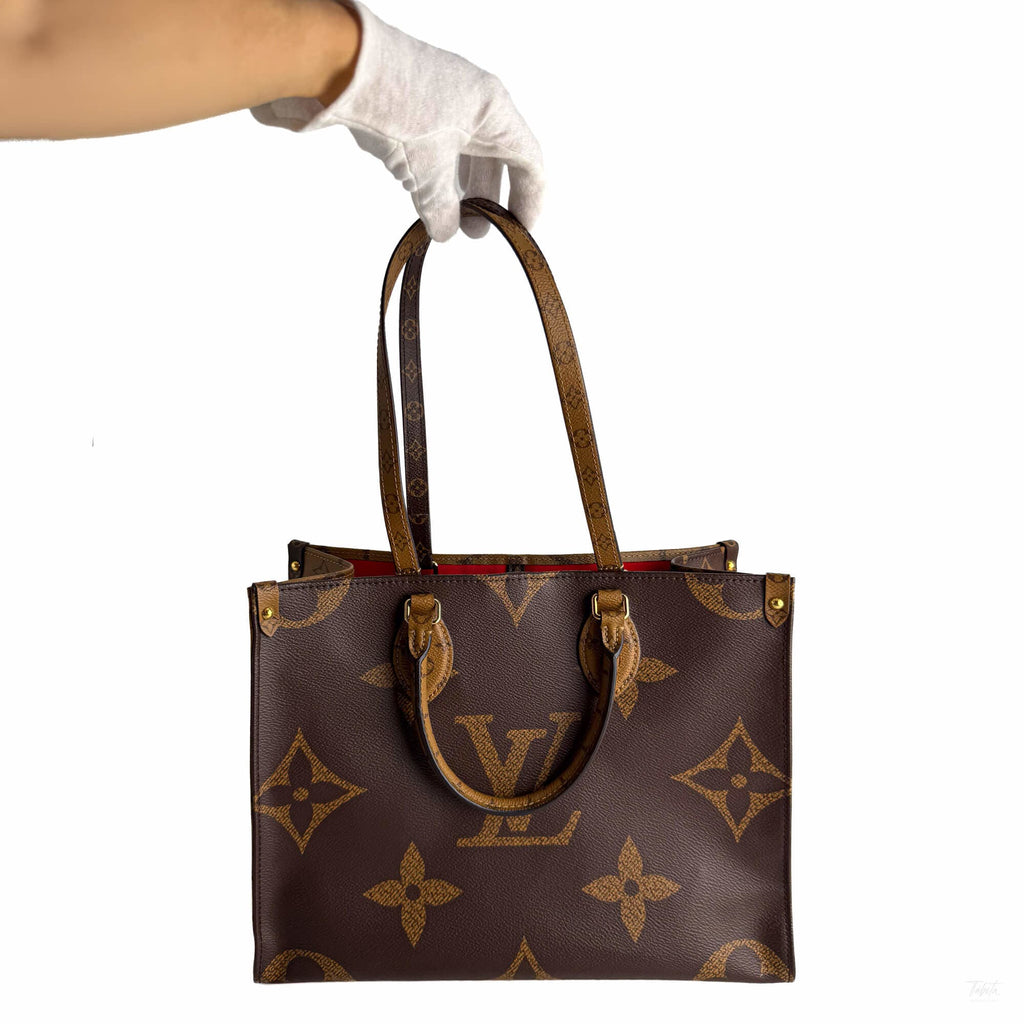Second hand Louis Vuitton Onthego MM Canvas Monogram Giant Tote Shoulder Bag Monogram Reverse - Tabita Bags