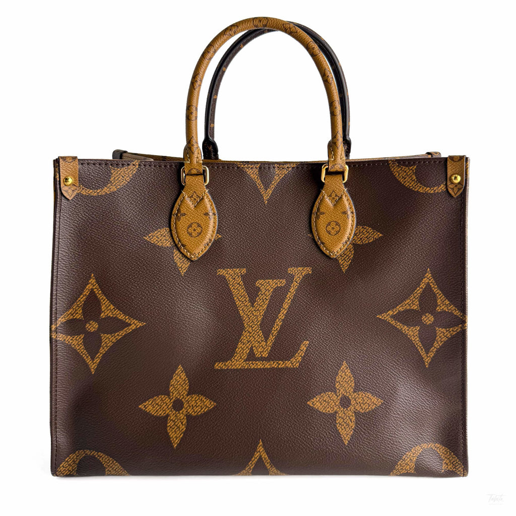Second hand Louis Vuitton Onthego MM Canvas Monogram Giant Tote Shoulder Bag Monogram Reverse - Tabita Bags