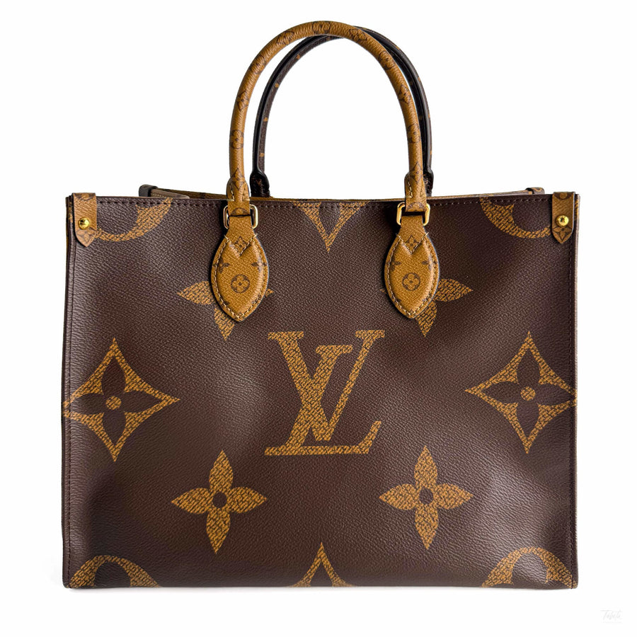 Second hand Louis Vuitton Onthego MM Canvas Monogram Giant Tote Shoulder Bag Monogram Reverse - Tabita Bags