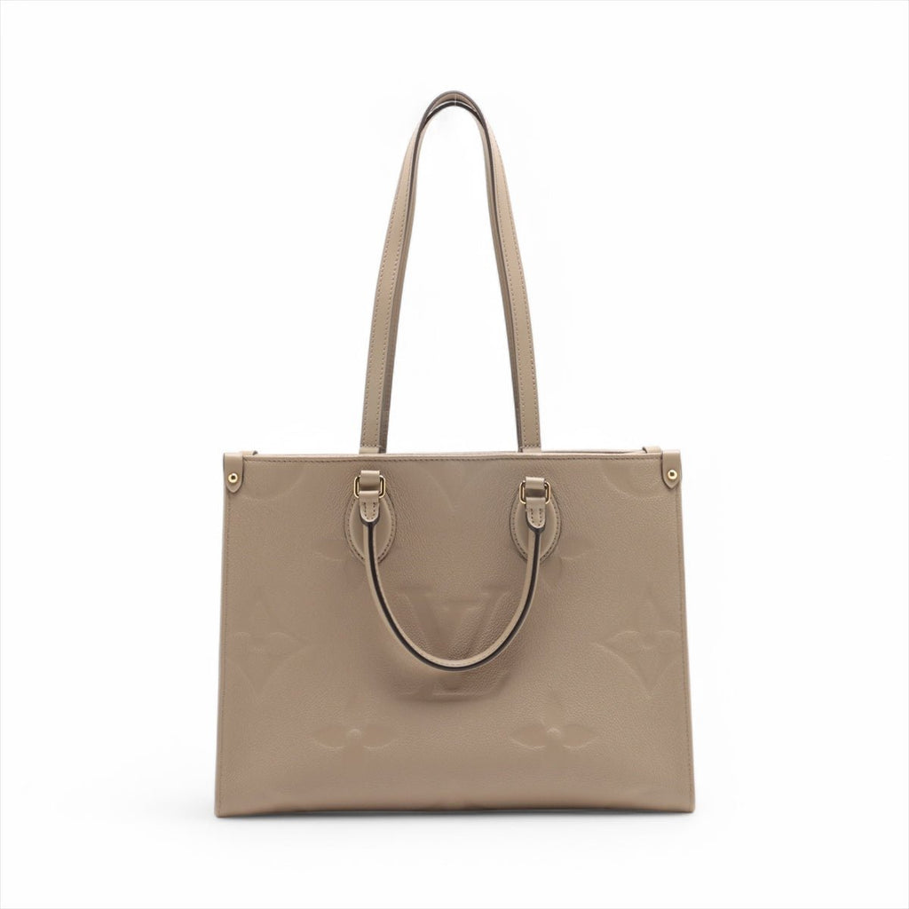 Second hand Louis Vuitton Onthego MM Empreinte Calfskin Grained Leather Tote Shoulder Bag Beige - Tabita Bags