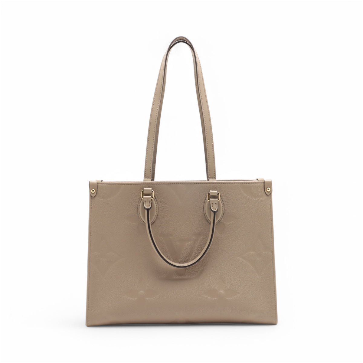 Second hand Louis Vuitton Onthego MM Empreinte Calfskin Grained Leather Tote Shoulder Bag Beige - Tabita Bags