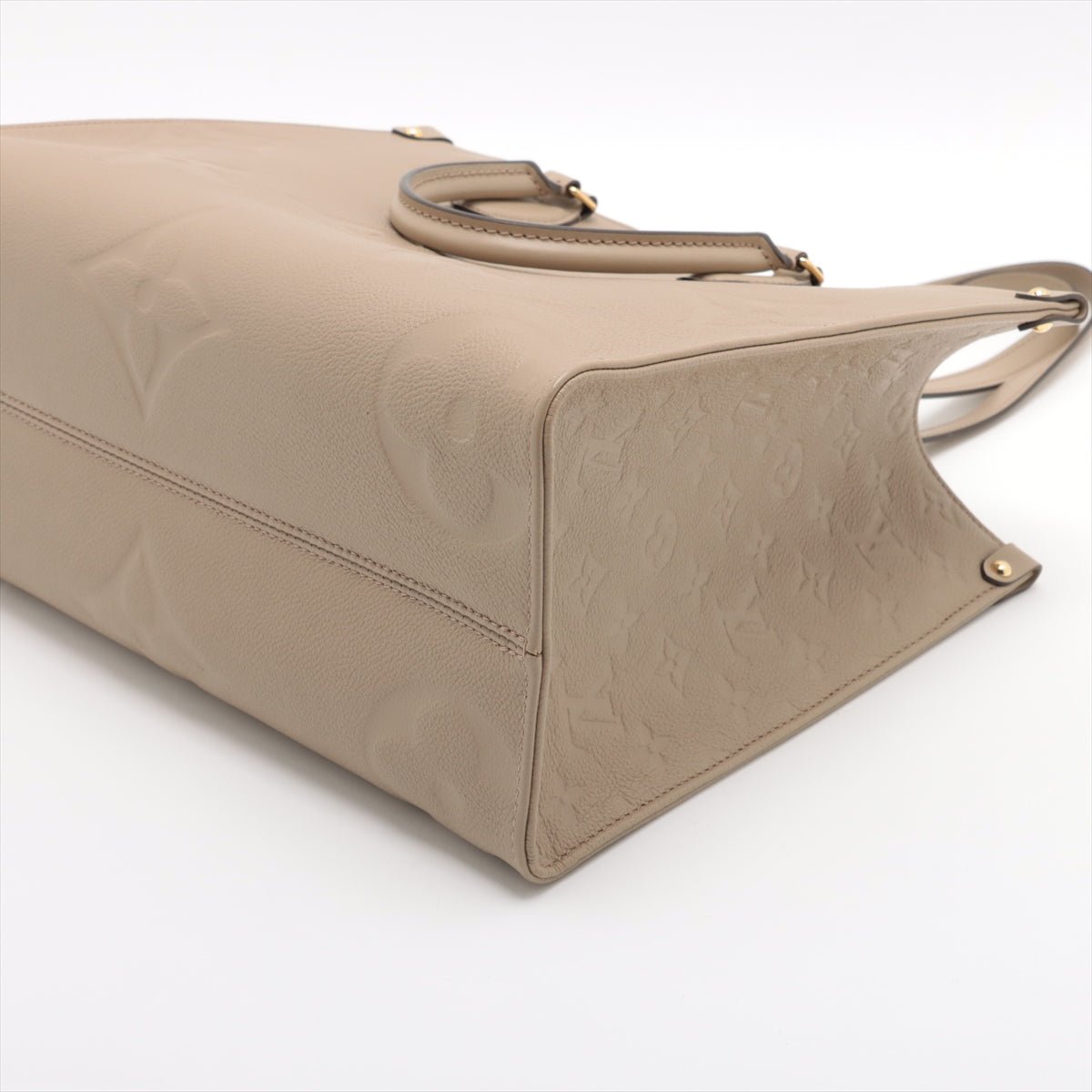 Second hand Louis Vuitton Onthego MM Empreinte Calfskin Grained Leather Tote Shoulder Bag Beige - Tabita Bags