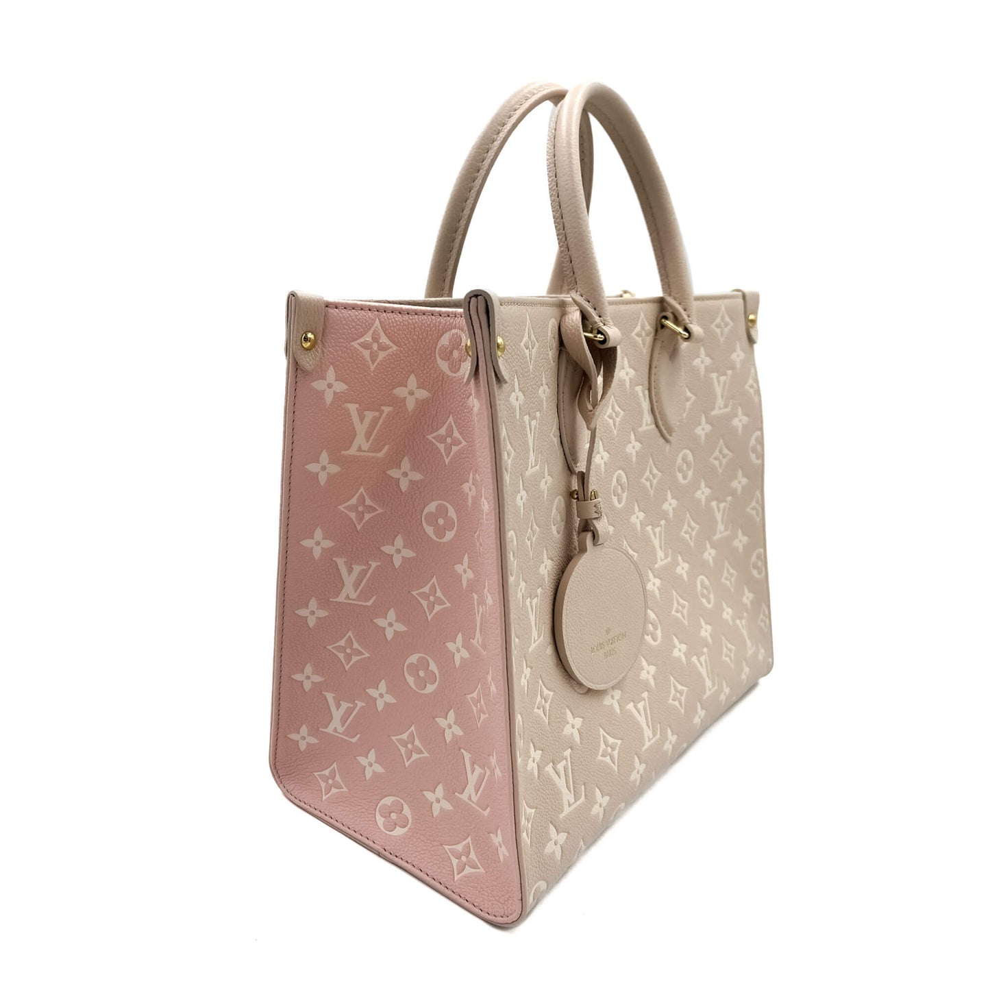 Second hand Louis Vuitton Onthego MM Spring in the City Empreinte Leather Tote Bag Beige - Tabita Bags