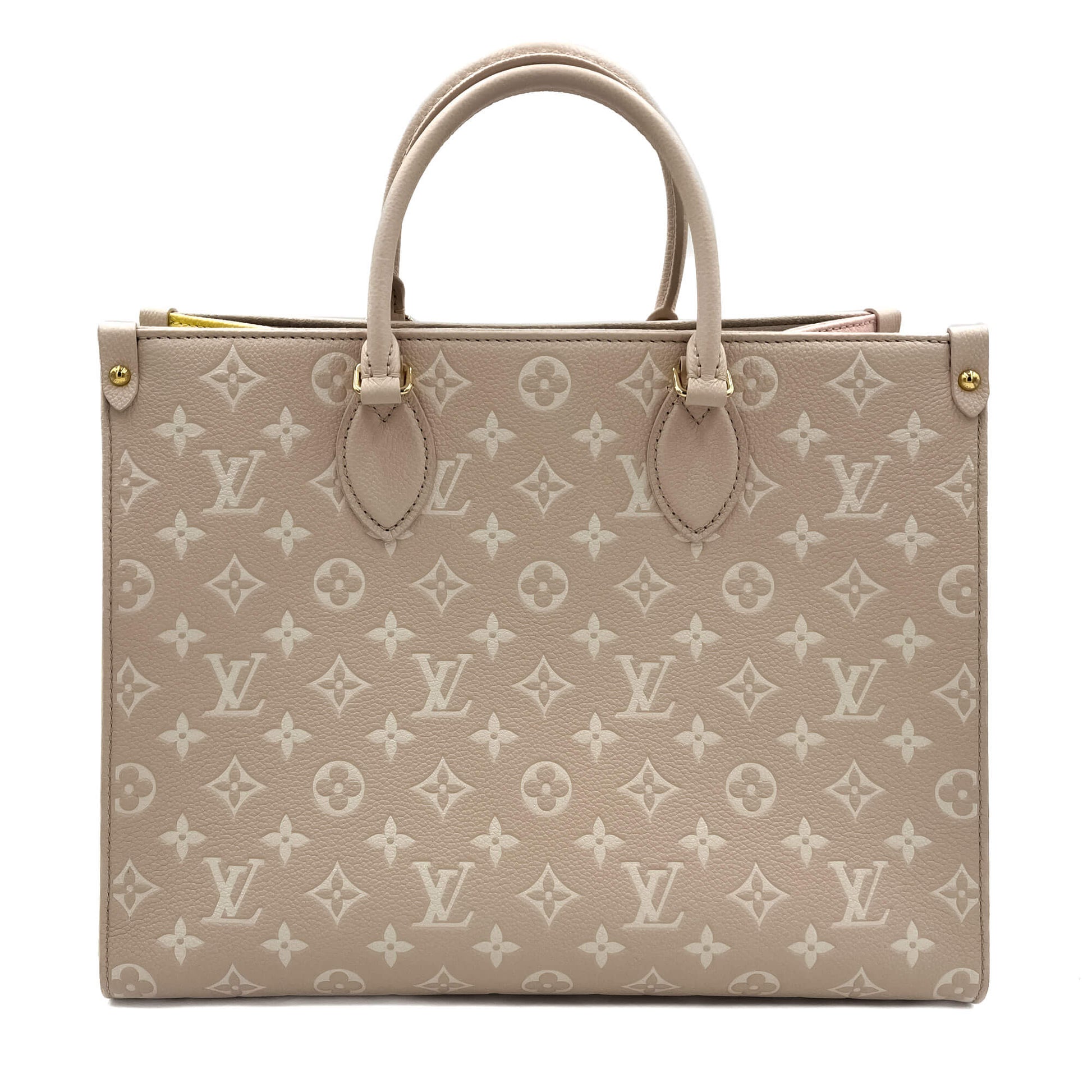 Second hand Louis Vuitton Onthego MM Spring in the City Empreinte Leather Tote Bag Beige - Tabita Bags