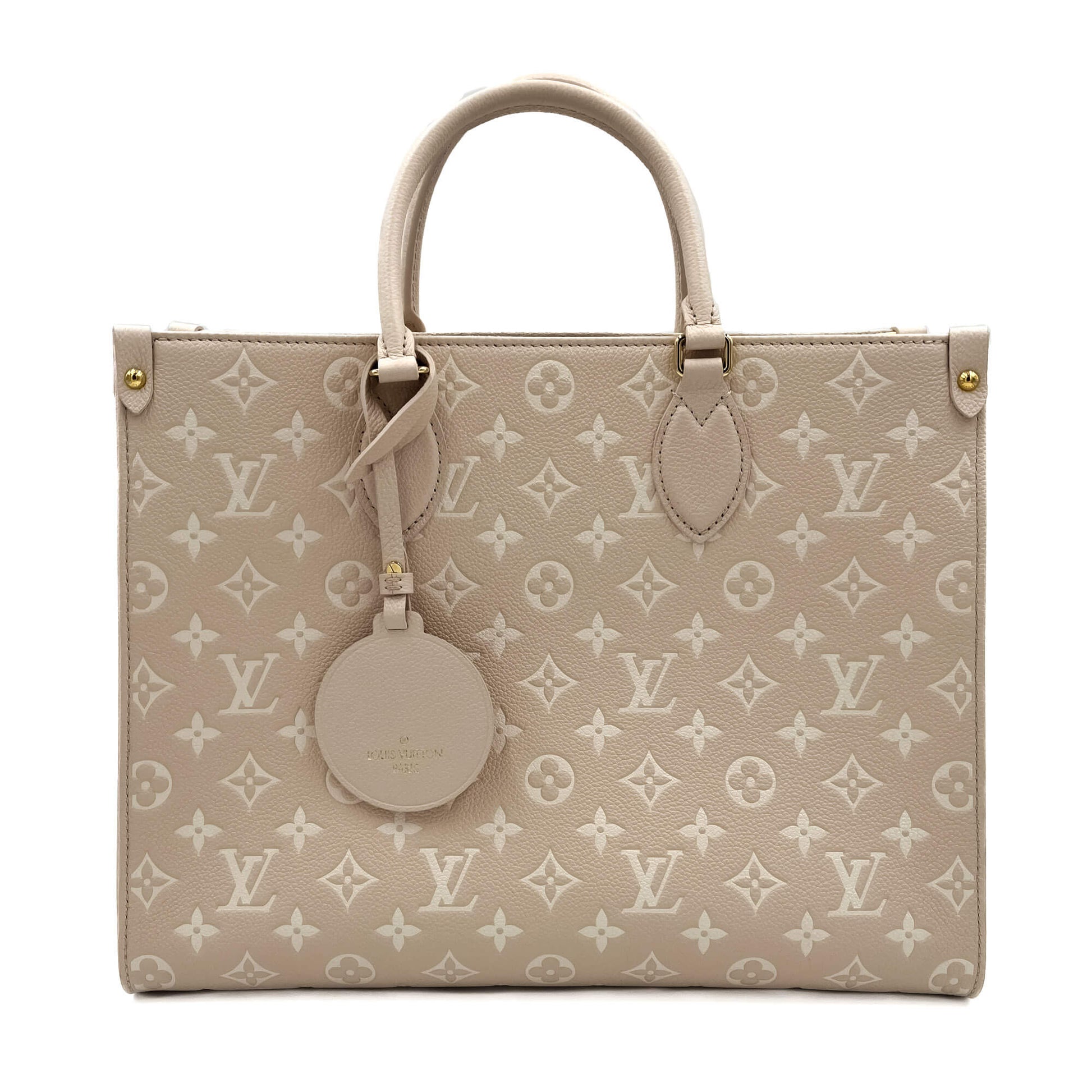 Second hand Louis Vuitton Onthego MM Spring in the City Empreinte Leather Tote Bag Beige - Tabita Bags