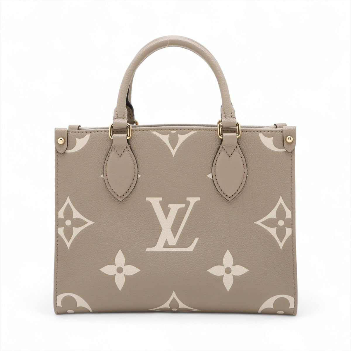 Second hand Louis Vuitton Onthego PM Calfskin Grained Leather Empreinte Tote Shoulder Bag Beige - Tabita Bags